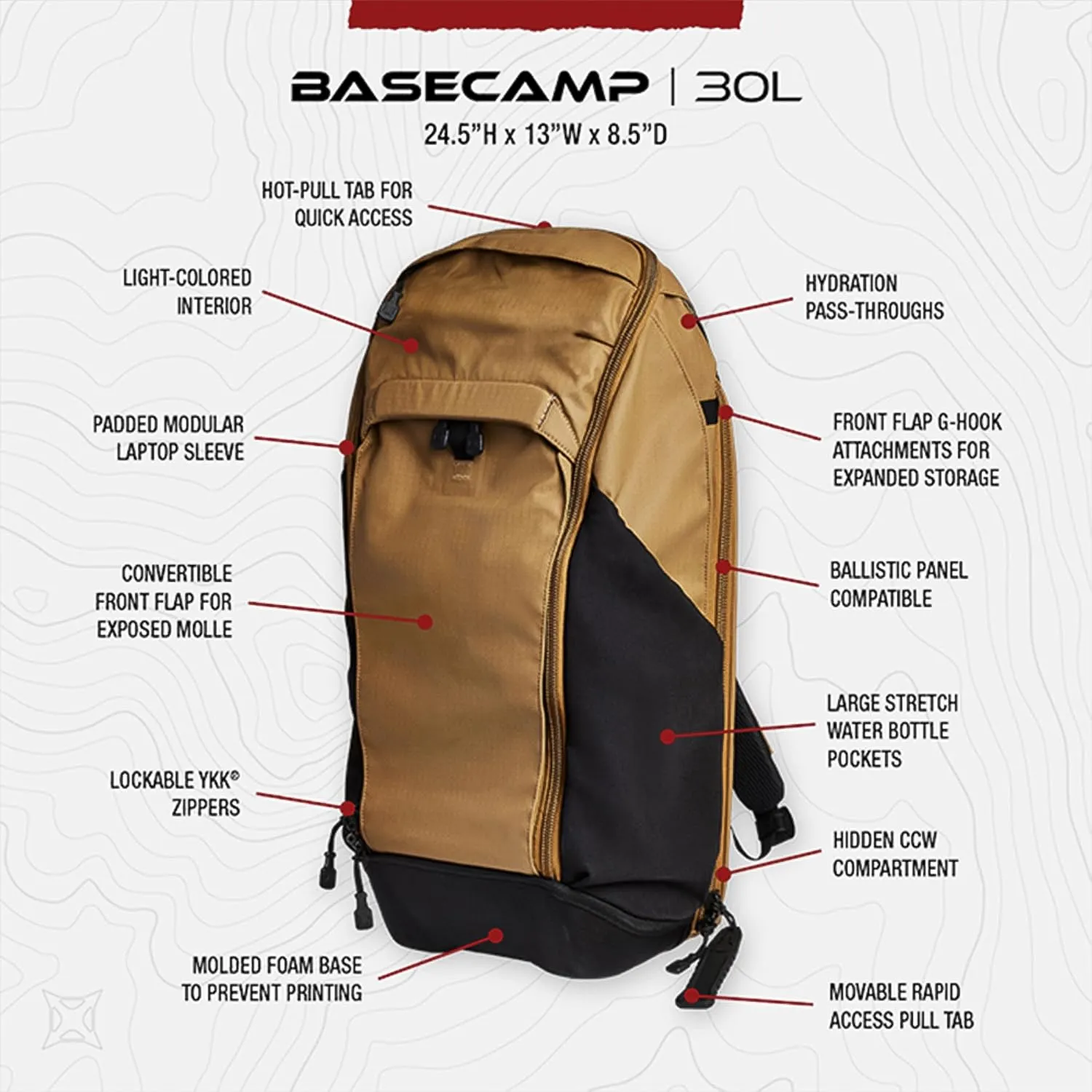 Vertx Basecamp Tactical Backpack 30L for Conceal Carry, Hiking, Overlanding, Travel, Work, Tactical Gear, Smoke Grey (VTX5019)