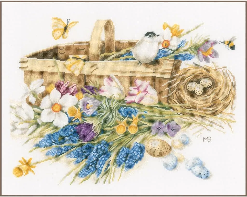 Vervaco Lanarte Spring Flowers on Aida Counted Cross Stitch Kit, 15.5" by 12.5"