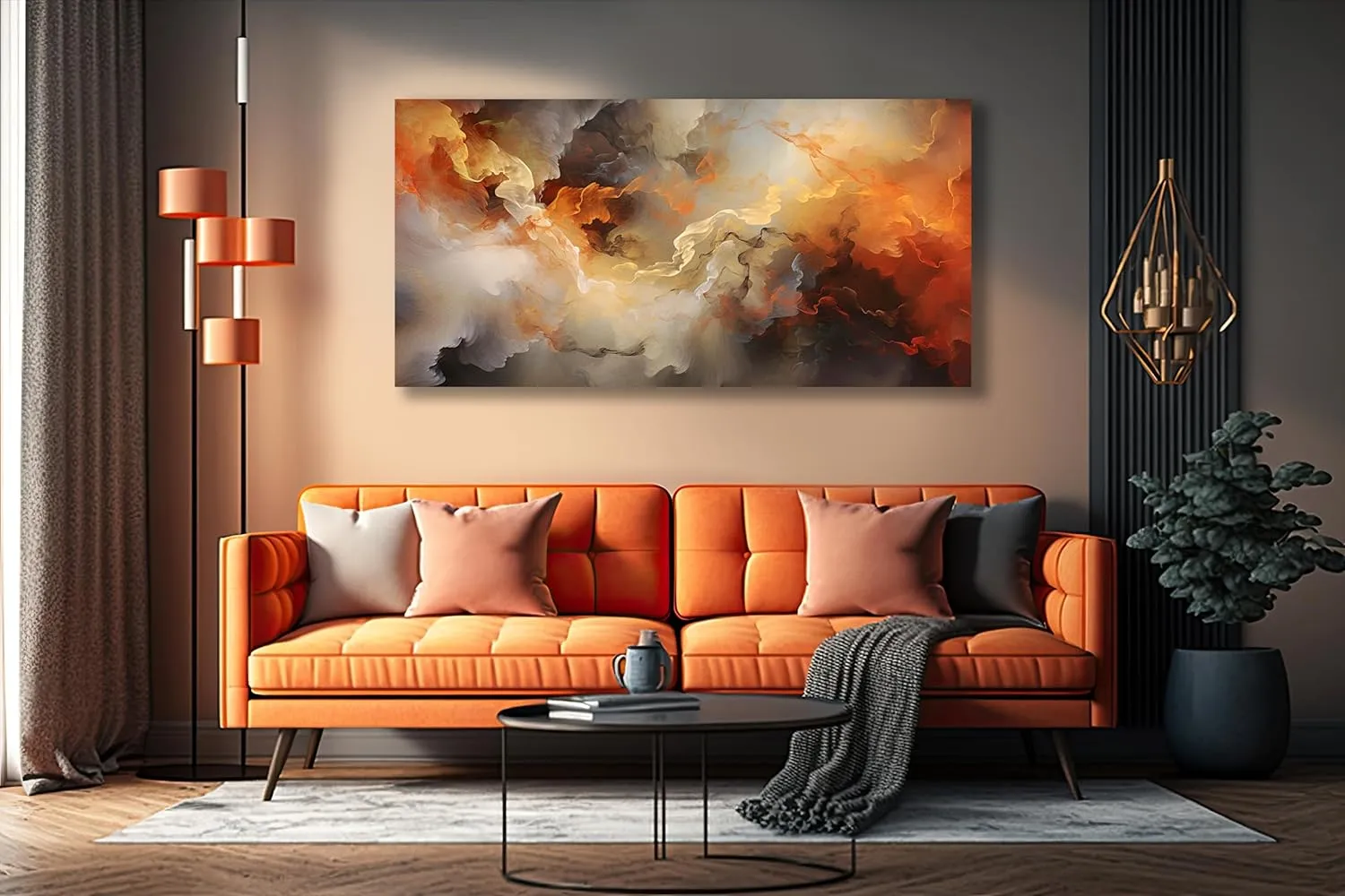 VHMING Abstract Wall Art Home Decor Orange Artwork Wall Art Prints Canvas Painting Wall Decor for Living Room Bedroom Office Decoration 24"x48"