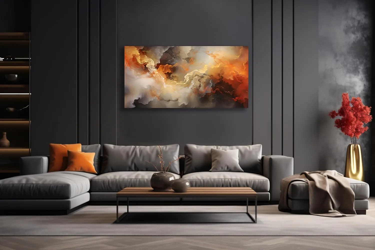 VHMING Abstract Wall Art Home Decor Orange Artwork Wall Art Prints Canvas Painting Wall Decor for Living Room Bedroom Office Decoration 24"x48"
