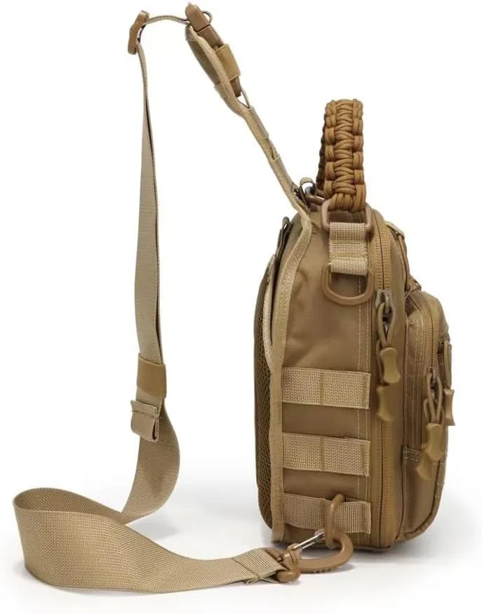 Vincent King Tactical Sling Bag, Tactical Bags for Men, Tool Backpack,Tactical Shoulder Bag,Chest Bag,EDC Pouch with US Patch(khaki)