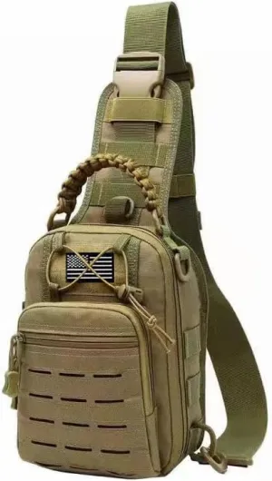 Vincent King Tactical Sling Bag, Tactical Bags for Men, Tool Backpack,Tactical Shoulder Bag,Chest Bag,EDC Pouch with US Patch(khaki)