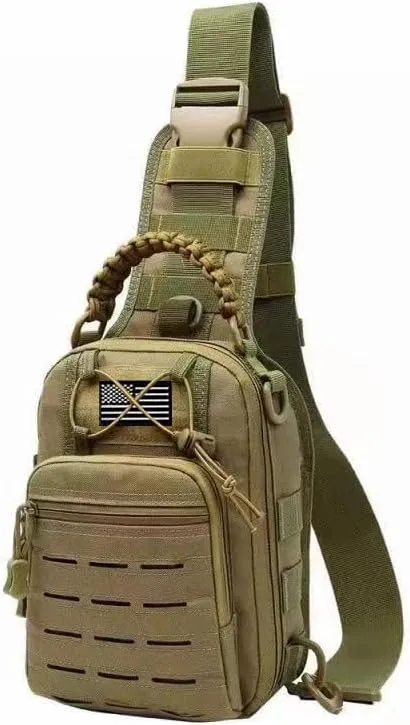 Vincent King Tactical Sling Bag, Tactical Bags for Men, Tool Backpack,Tactical Shoulder Bag,Chest Bag,EDC Pouch with US Patch(khaki)