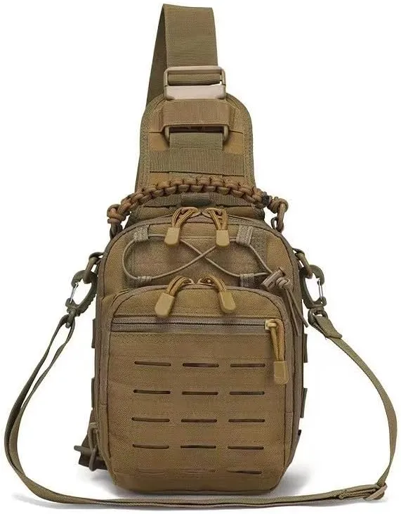 Vincent King Tactical Sling Bag, Tactical Bags for Men, Tool Backpack,Tactical Shoulder Bag,Chest Bag,EDC Pouch with US Patch(khaki)