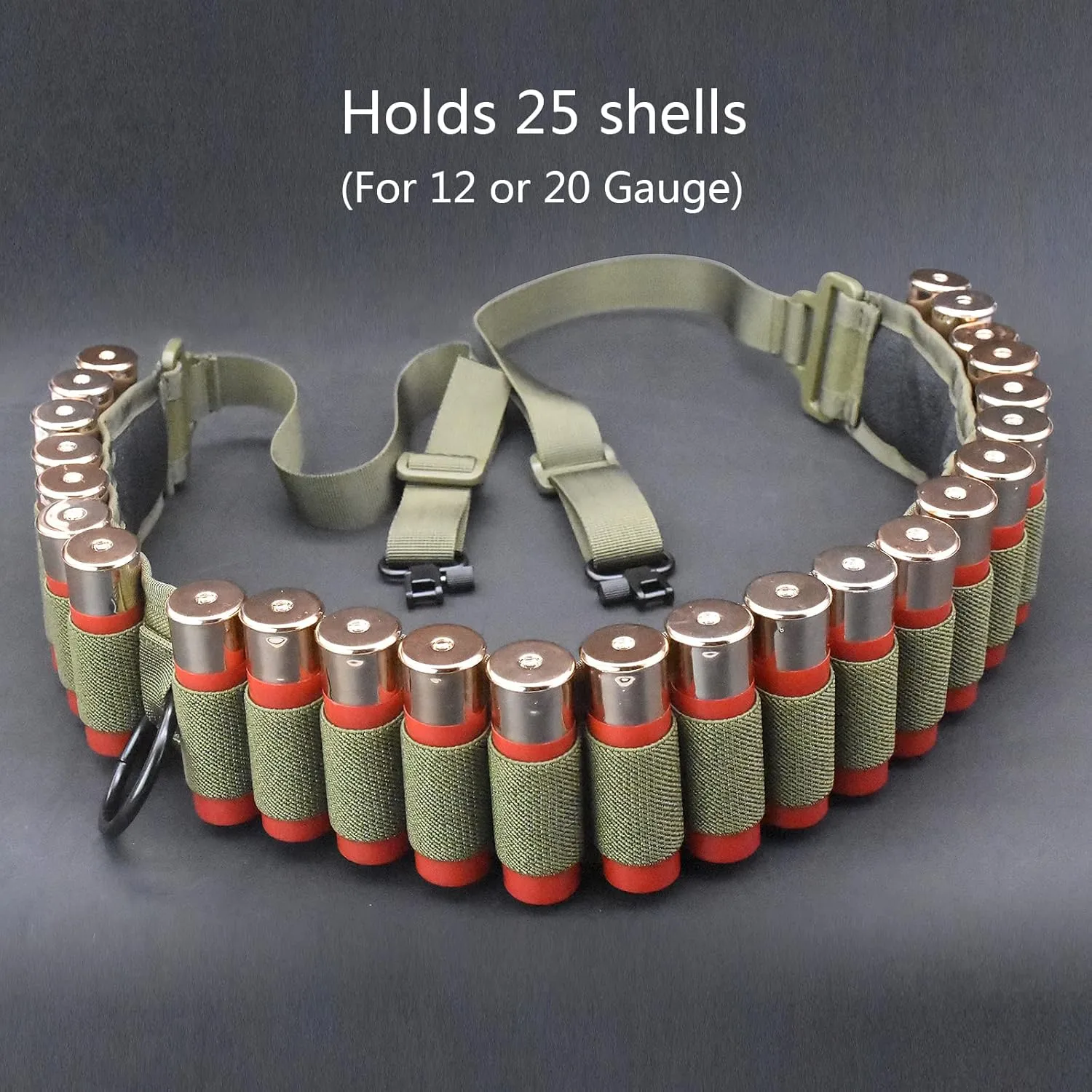 Viriber Tactical Heavy Duty Shotgun Straps 15/25 Round Ammunition Bandolier Belt 20GA and 12 GA Nylon