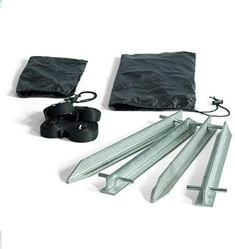 Vispronet Premium Tent Stake Kit – Includes 4 16in Steel Stakes, 4 13ft Black Nylon Webbing Sections and 2 Carrying Bags