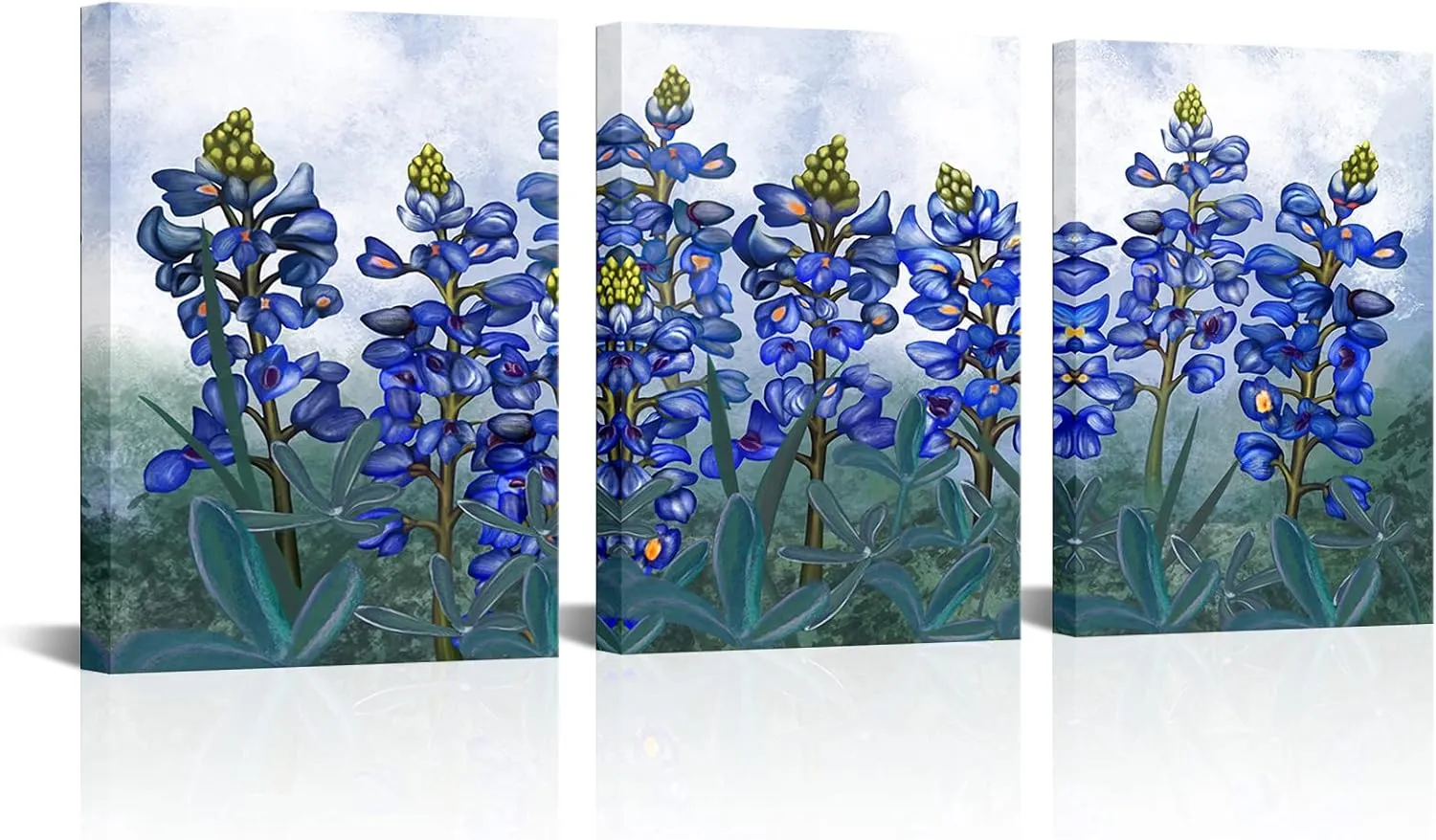 Visual Art Decor Framed Painting Texas Bluebonnets Flowers Canvas Wall Art Blue Floral Picture for Bedroom Living Room Bathroom Decoration