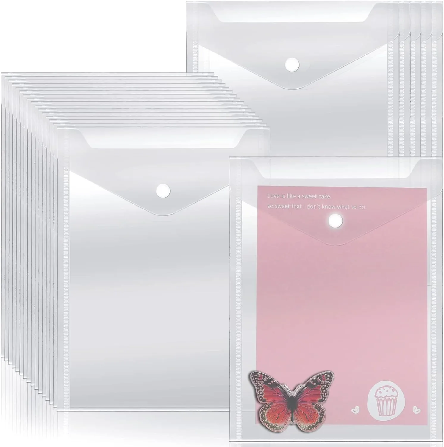 Vmiapxo 40 Pack Stamp and Die Storage Pockets, Reusable Small Plastic Envelopes Waterproof Sticker Organizer Receipt Holder Photo Storage Folders (7" x 9.4")