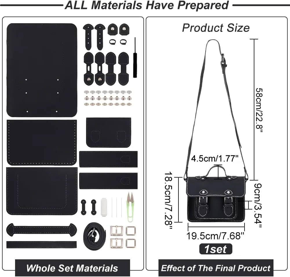 WADORN DIY Leather Handbag Making Kit, PU Messenger Bag Sew-on Satchel Kit for Christmas Personalized Girls Crafts, 7.6x3.5x7.2 Inch, Black