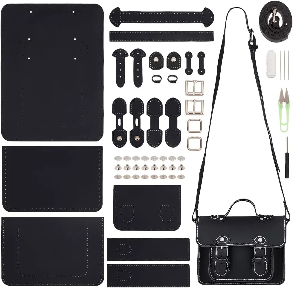 WADORN DIY Leather Handbag Making Kit, PU Messenger Bag Sew-on Satchel Kit for Christmas Personalized Girls Crafts, 7.6x3.5x7.2 Inch, Black