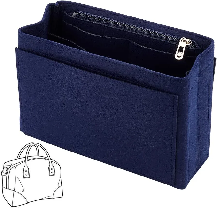 WADORN Felt Handbag Organizer Insert, Felt Zipper Tote Bag Insert Liner Rectangle Bag in Bag Multiple Compartments Bag Insert Shoulder Bag Interior Shaper for LV Graceful MM, 8.9X3.5X7.6 Inch(Blue)