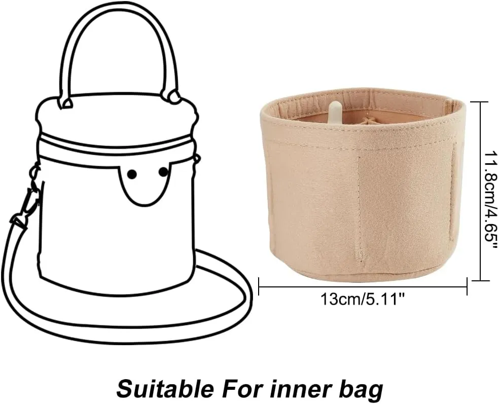 WADORN Small Felt Purse Organizer Insert, Handbag Insert Liner for LV Cannes Round Bucket Bag Organizer Barrel Bag Organizer Bag Interior Insert Accessories for Bucket Makeup Bag, 5.11x4.65 In, Beige