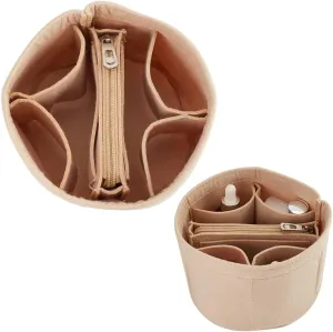 WADORN Small Felt Purse Organizer Insert, Handbag Insert Liner for LV Cannes Round Bucket Bag Organizer Barrel Bag Organizer Bag Interior Insert Accessories for Bucket Makeup Bag, 5.11x4.65 In, Beige