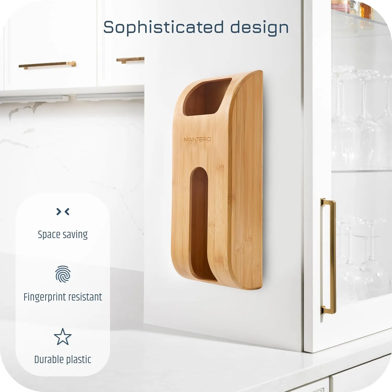 Wall Mount Plastic Bag Organizer | Durable Bamboo Grocery Bag Saver | Smudge Proof, Fingerprint Resistant | Natural Wood Color