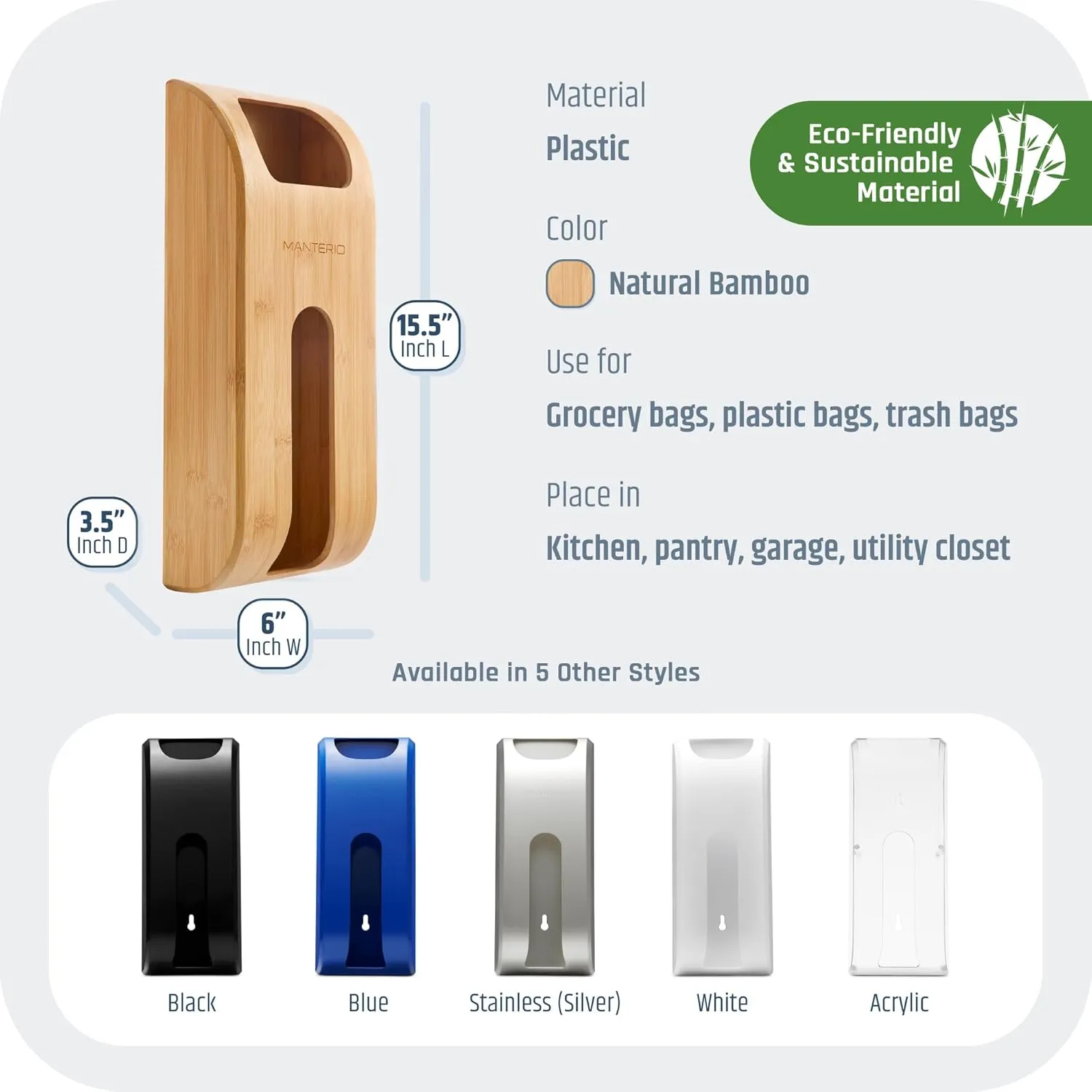 Wall Mount Plastic Bag Organizer | Durable Bamboo Grocery Bag Saver | Smudge Proof, Fingerprint Resistant | Natural Wood Color