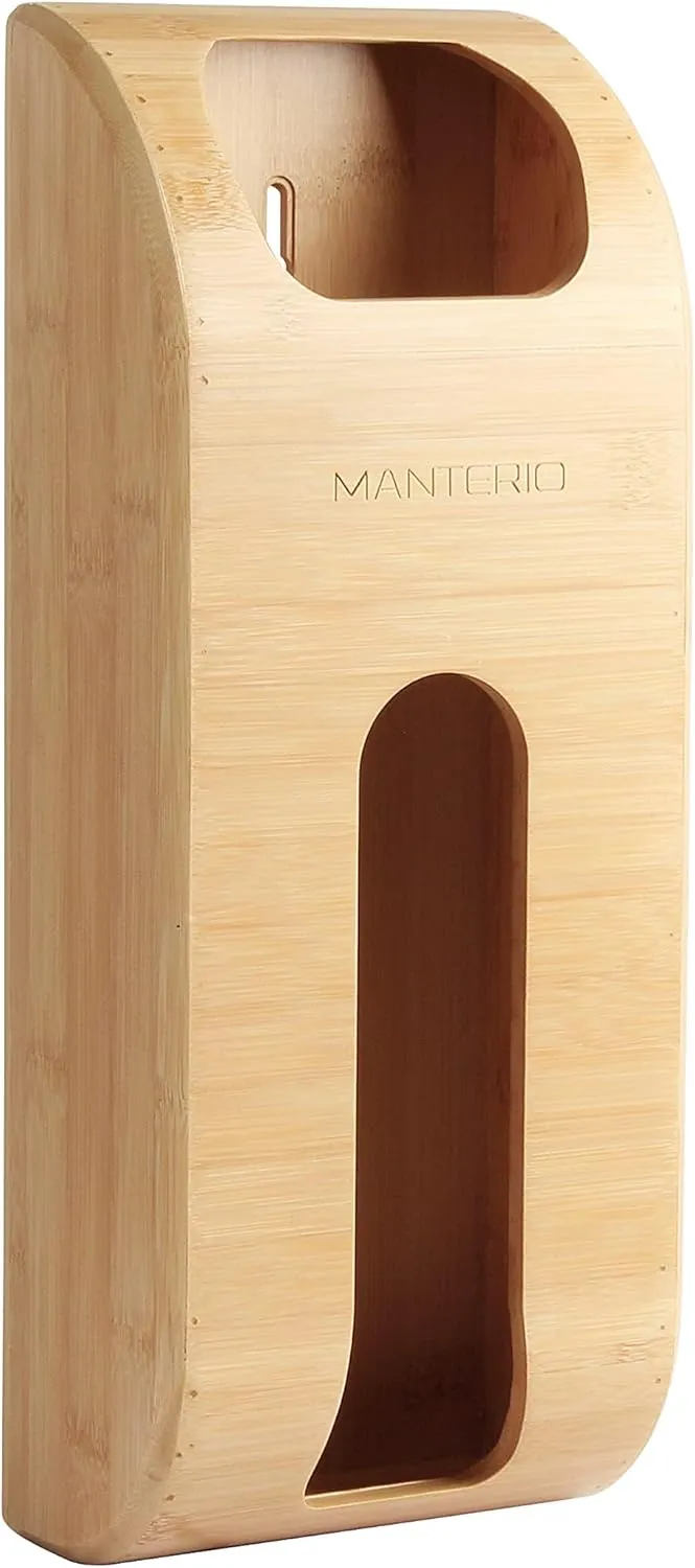 Wall Mount Plastic Bag Organizer | Durable Bamboo Grocery Bag Saver | Smudge Proof, Fingerprint Resistant | Natural Wood Color