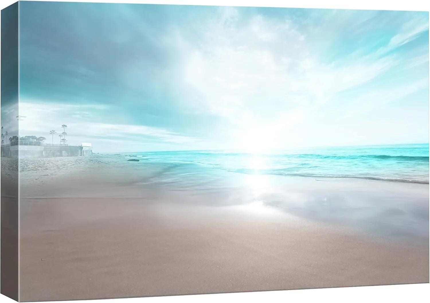 wall26 Canvas Print Wall Art Clear Ocean Beach View with Cloudy Sunrise Nature Wilderness Photography Modern Art Rustic Scenic Colorful Multicolor for Living Room, Bedroom, Office - 12"x18"