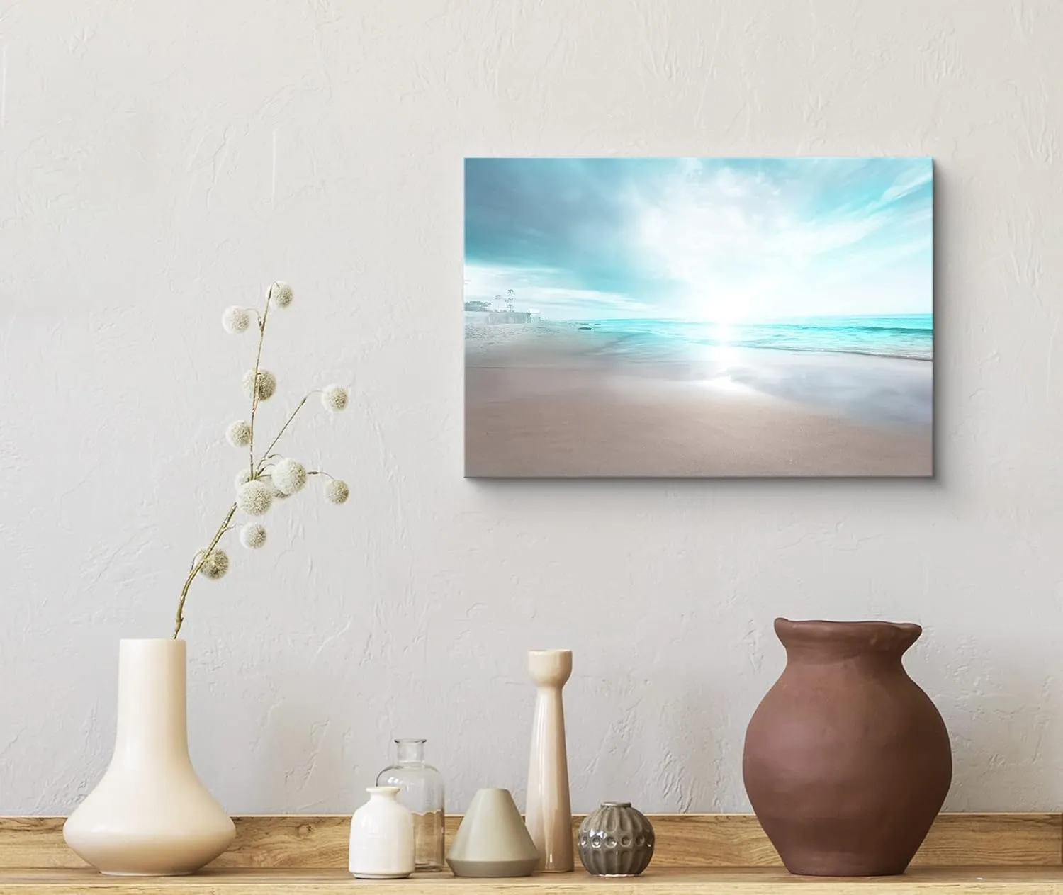 wall26 Canvas Print Wall Art Clear Ocean Beach View with Cloudy Sunrise Nature Wilderness Photography Modern Art Rustic Scenic Colorful Multicolor for Living Room, Bedroom, Office - 12"x18"