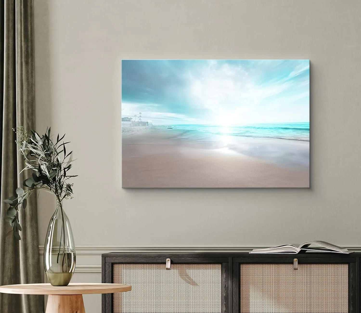 wall26 Canvas Print Wall Art Clear Ocean Beach View with Cloudy Sunrise Nature Wilderness Photography Modern Art Rustic Scenic Colorful Multicolor for Living Room, Bedroom, Office - 12"x18"