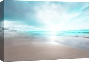 wall26 Canvas Print Wall Art Clear Ocean Beach View with Cloudy Sunrise Nature Wilderness Photography Modern Art Rustic Scenic Colorful Multicolor for Living Room, Bedroom, Office - 12"x18"