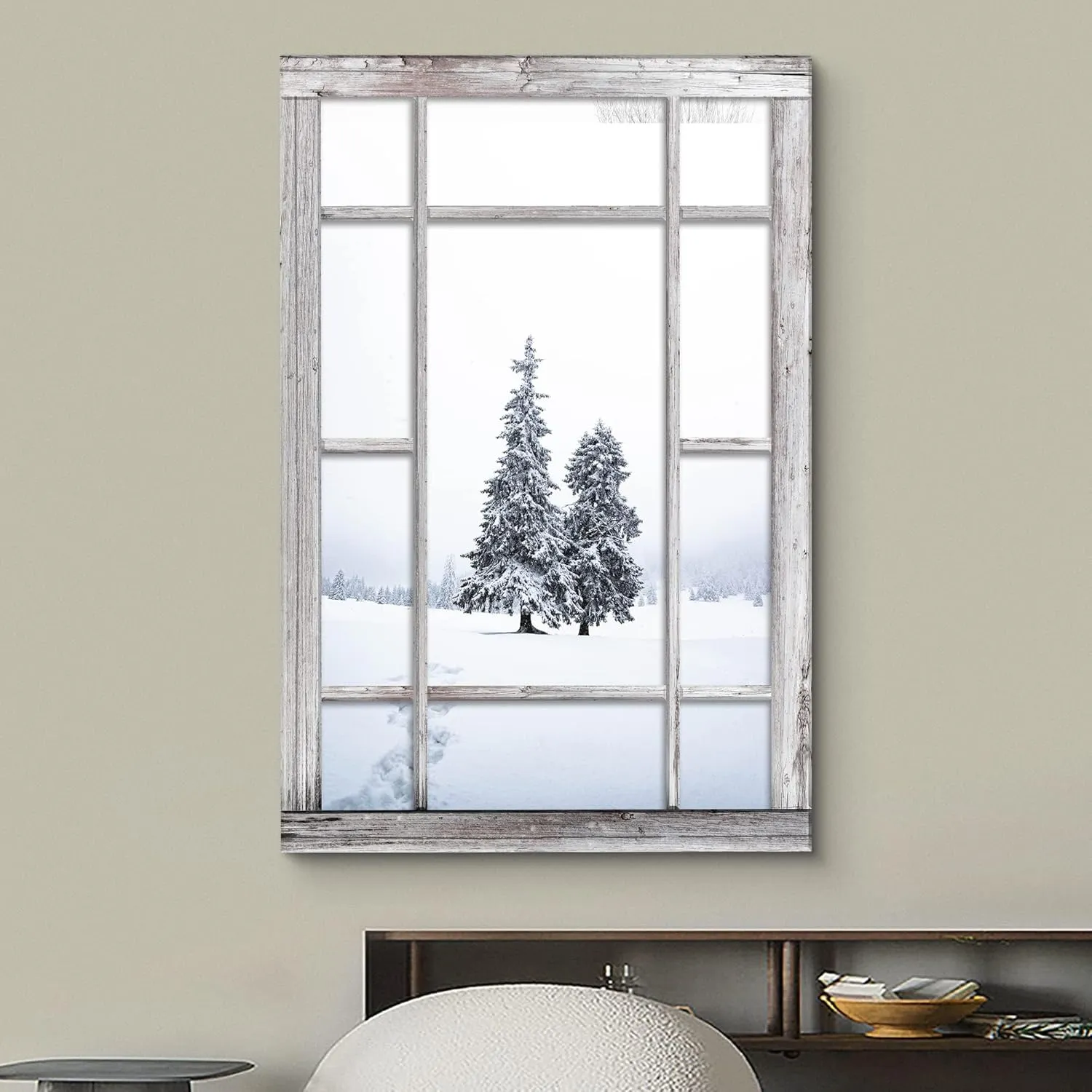 wall26 Canvas Print Wall Art Window View Forest Pine Tree Winter Snow Mountain Wilderness Nature Photography Realism Scenic Landscape Colorful Multicolor for Living Room, Bedroom, Office - 24"x36"