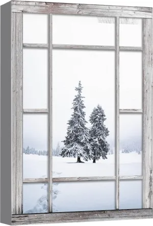 wall26 Canvas Print Wall Art Window View Forest Pine Tree Winter Snow Mountain Wilderness Nature Photography Realism Scenic Landscape Colorful Multicolor for Living Room, Bedroom, Office - 24"x36"