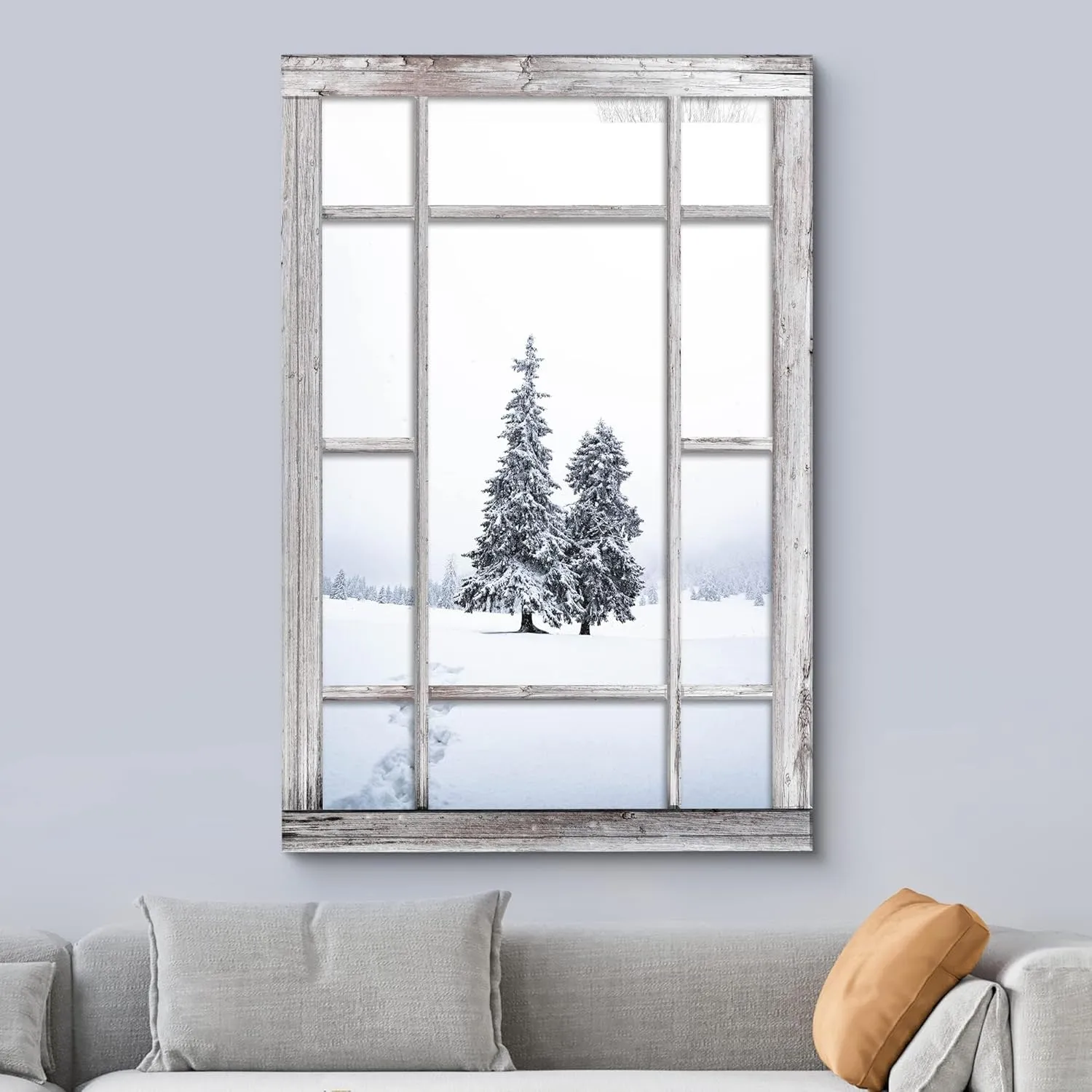 wall26 Canvas Print Wall Art Window View Forest Pine Tree Winter Snow Mountain Wilderness Nature Photography Realism Scenic Landscape Colorful Multicolor for Living Room, Bedroom, Office - 24"x36"