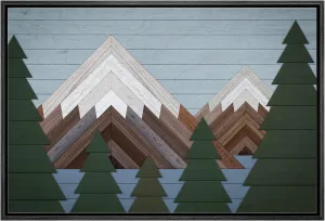wall26 Framed Canvas Print Wall Art Western Decor Wood Panel Snowy Mountain Range Forest Nature Wilderness Digital Art Modern Art Southwest Decorative for Living Room, Bedroom, Office - 24"x36" Black