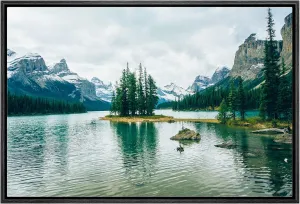 wall26 Framed Canvas Print Wall Art Winter Pine Tree Forest Mountain Lake Nature Wilderness Photography Realism Earth Scenery Rustic Scenic Landscape for Living Room, Bedroom, Office - 24"x36" Black