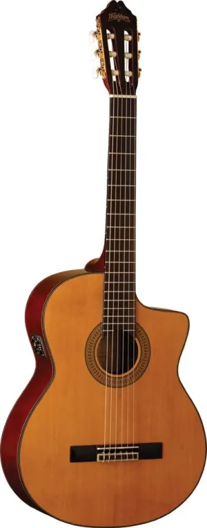Washburn Classical 6 String Acoustic-Electric Guitar, Right, Natural (C64SCE-A)