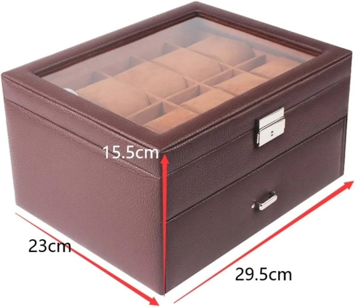 Watch Case Watch Stand Watch Winder Watch Organizer Display Double Layer 20 Slots Watch Storage Box With Drawer And Glass Display Top Lockable Watch Roll Watch Holder