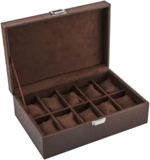 Watch Roll Watch Case Watch Stand Watch Box 10 Grids Watch Box Leather Jewelry Display Box Removable Storage Metal Buckle Bracelet Collection Watch Winder Watch Organizer Boxes