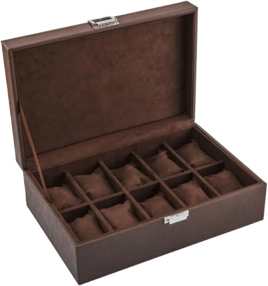 Watch Roll Watch Case Watch Stand Watch Box 10 Grids Watch Box Leather Jewelry Display Box Removable Storage Metal Buckle Bracelet Collection Watch Winder Watch Organizer Boxes