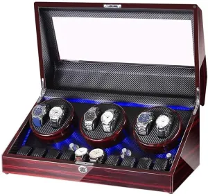 Watch Winder for 6 Watches   10 Storage LED Light Wood Shell Piano Varnish Exterior, Leather Interior, Silent Motor Watch Winder Display Watch Box Storage