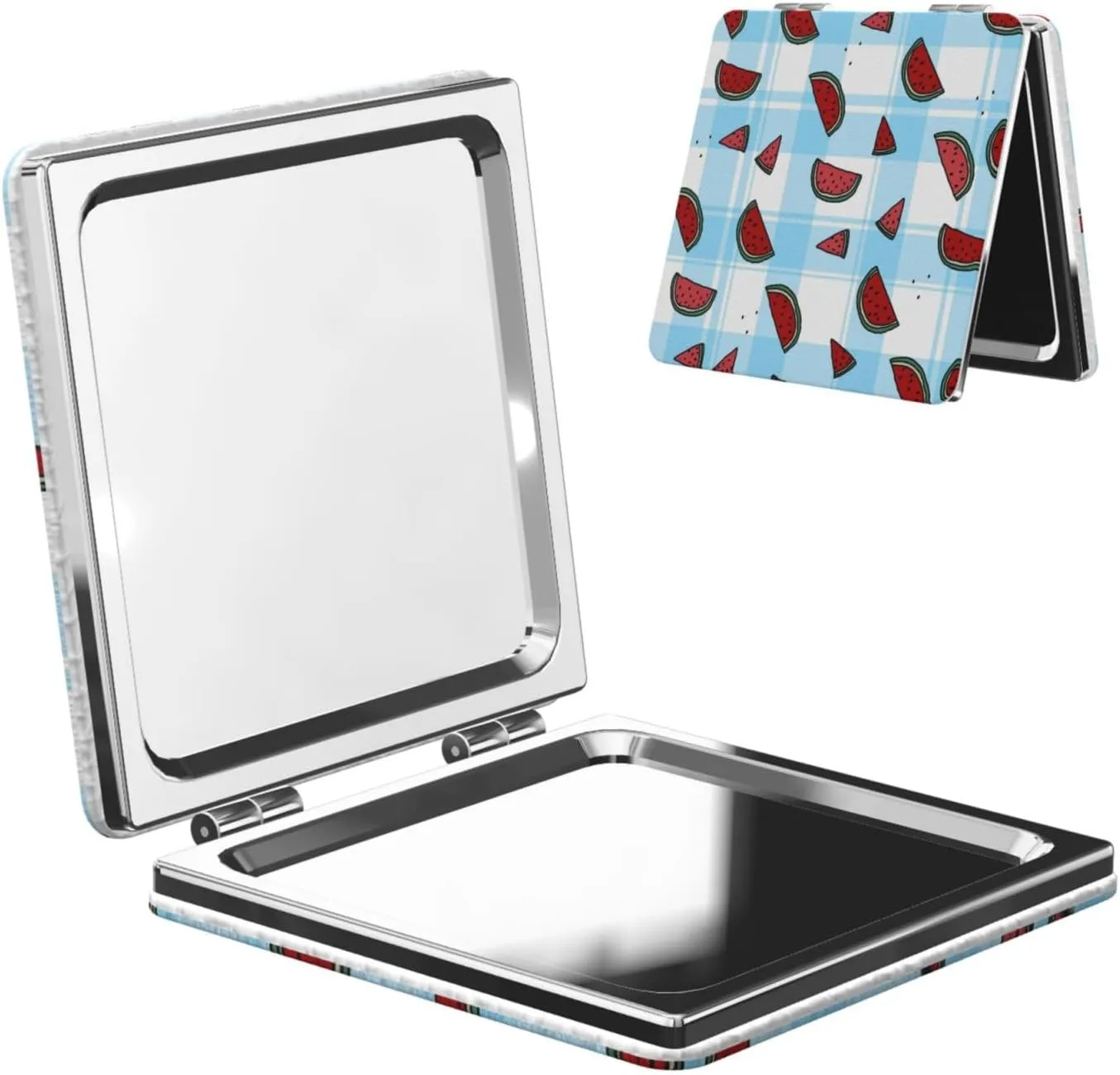 Watermelon Blue Check Women Small Pocket Mirror Travel Cosmetic Mirror Folding Handheld Makeup Mirror