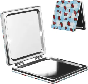 Watermelon Blue Check Women Small Pocket Mirror Travel Cosmetic Mirror Folding Handheld Makeup Mirror
