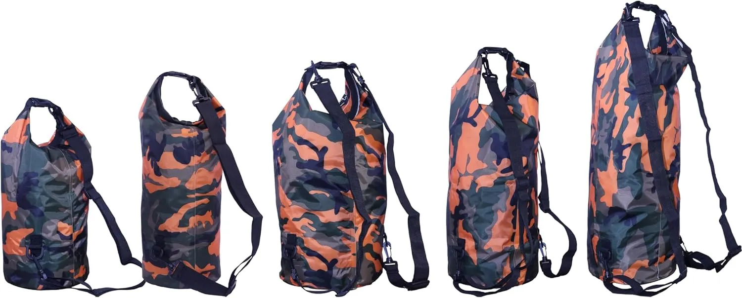 Waterproof Dry Bag Combo 5-30L Roll Top Dry Storage Bag Backpack for Kayaking Boating Beach Camping Travel Fishing, w/Phone Case & Collapsible Water Bottle & Sunglasses & Ear Band,Orange 10L