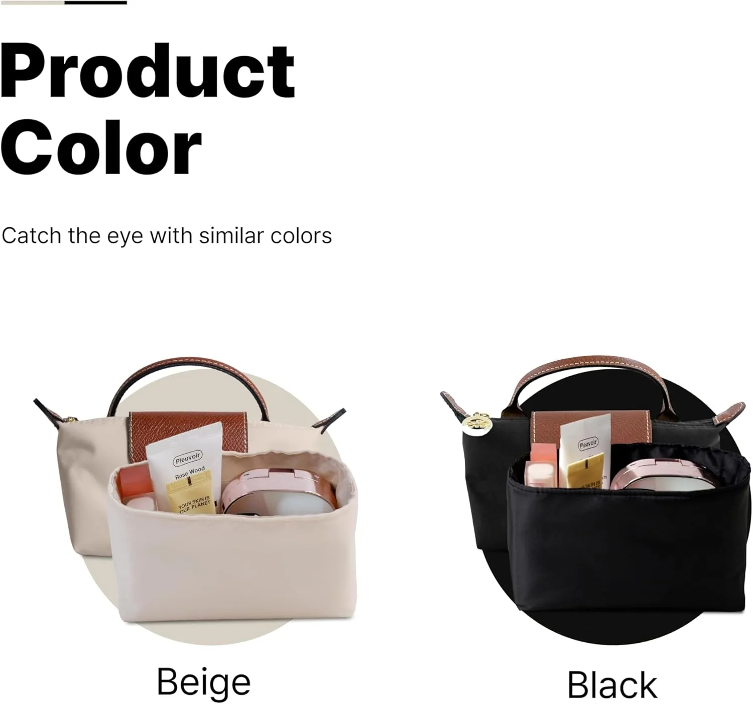 Waterproof Premium Nylon Purse Organizer Insert for Longchamp Le Pliage Handbags (Beige, Small)