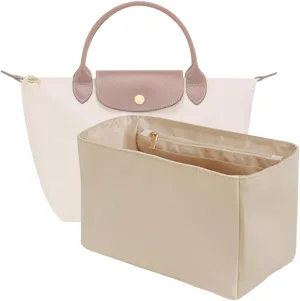 Waterproof Premium Nylon Purse Organizer Insert for Longchamp Le Pliage Handbags (Beige, Small)