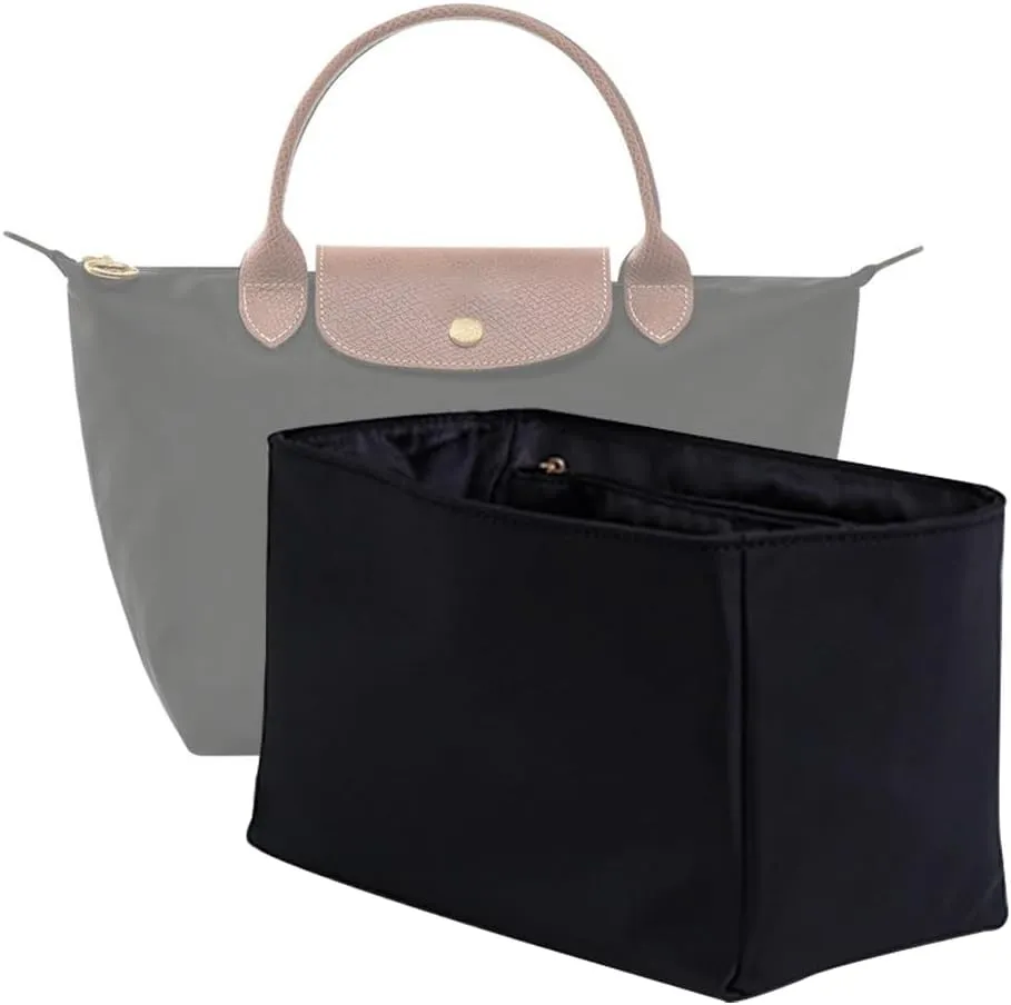 Waterproof Premium Nylon Purse Organizer Insert for Longchamp Le Pliage Handbags (Black, Small)
