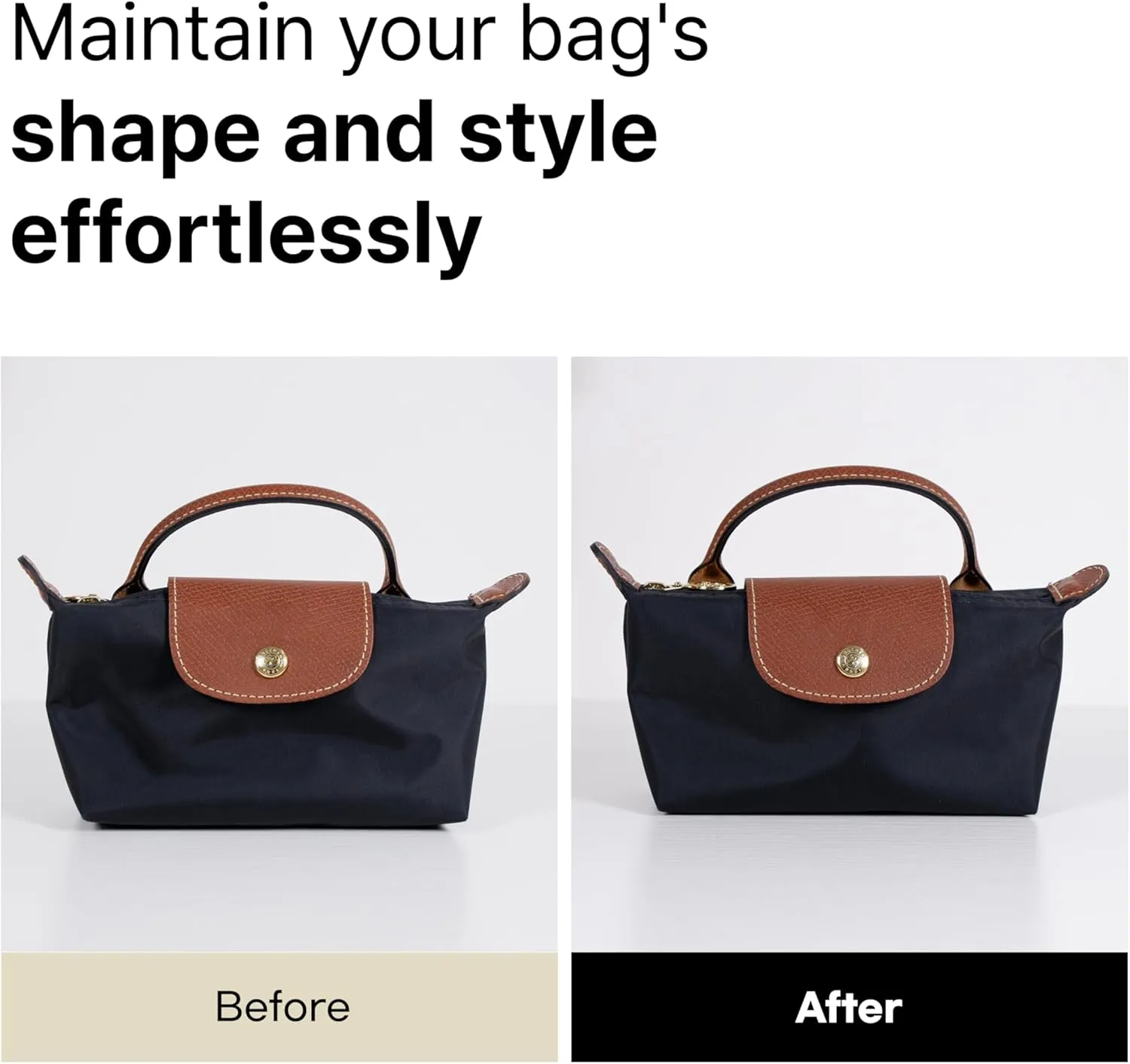 Waterproof Premium Nylon Purse Organizer Insert for Longchamp Le Pliage Handbags (Black, Small)