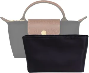 Waterproof Purse Organizer Insert for le pliage bag Mini Pouch with Handle, Long Champ City Mini Handbag Organizer (Black)