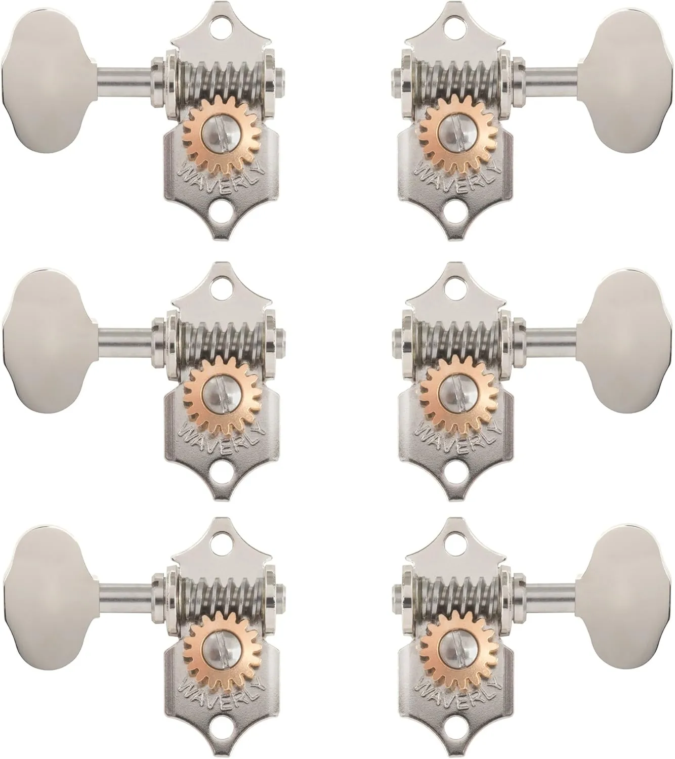 Waverly Guitar Tuners with Butterbean Knobs for Slotted Pegheads, Nickel, 3L/3R