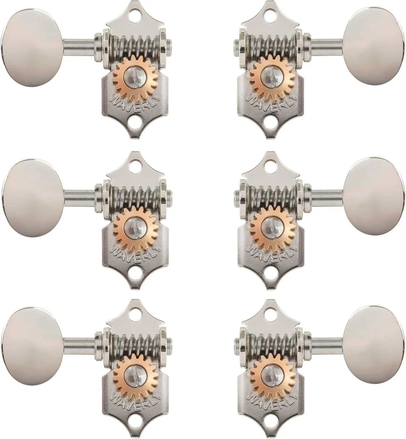 Waverly Guitar Tuners with Vintage Oval Knobs, for Solid Pegheads, Nickel, 3L/3R