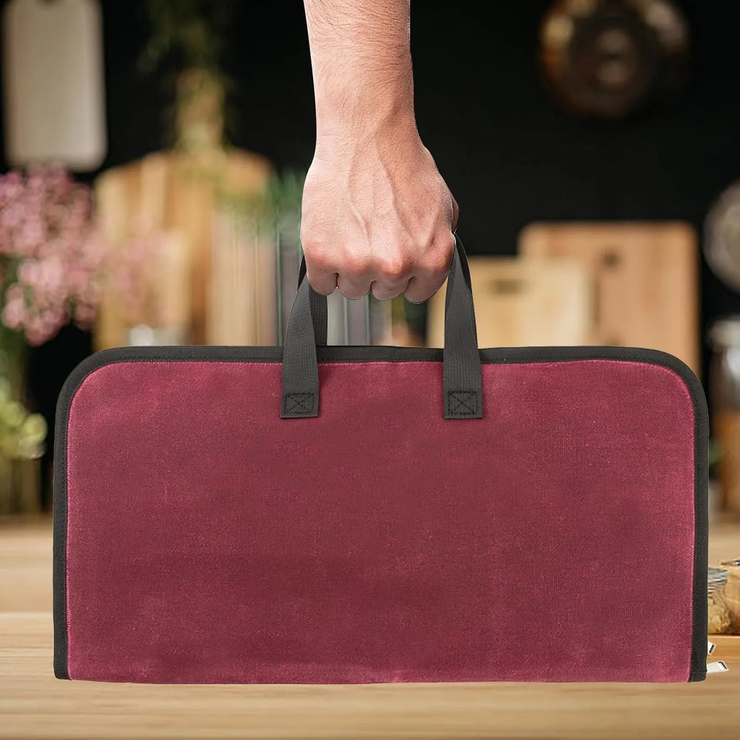 Waxed Canvas Knife Roll - 7 Slot Heavy Duty Case, Portable Chef Knife Bag for Kitchen & Travel