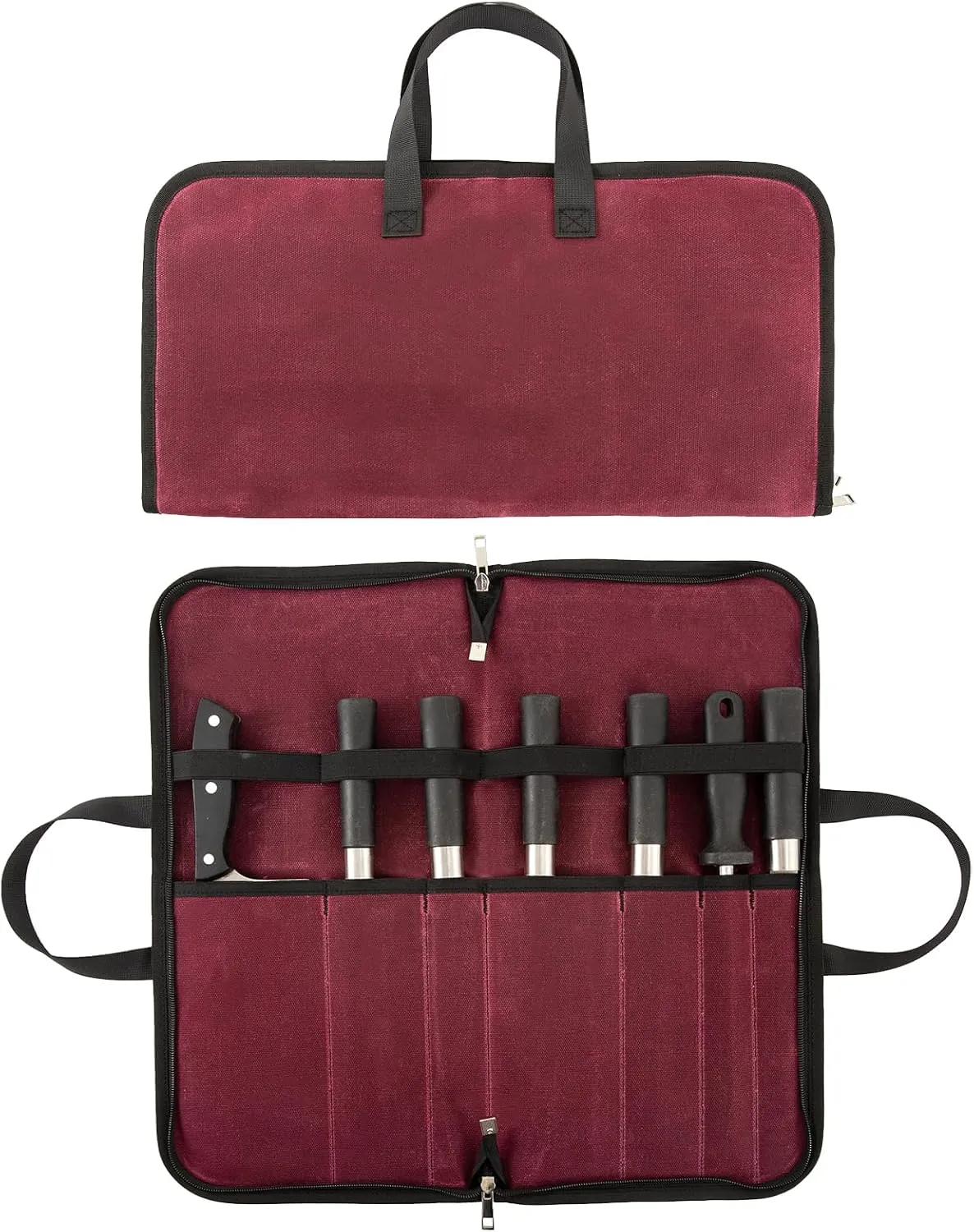 Waxed Canvas Knife Roll - 7 Slot Heavy Duty Case, Portable Chef Knife Bag for Kitchen & Travel