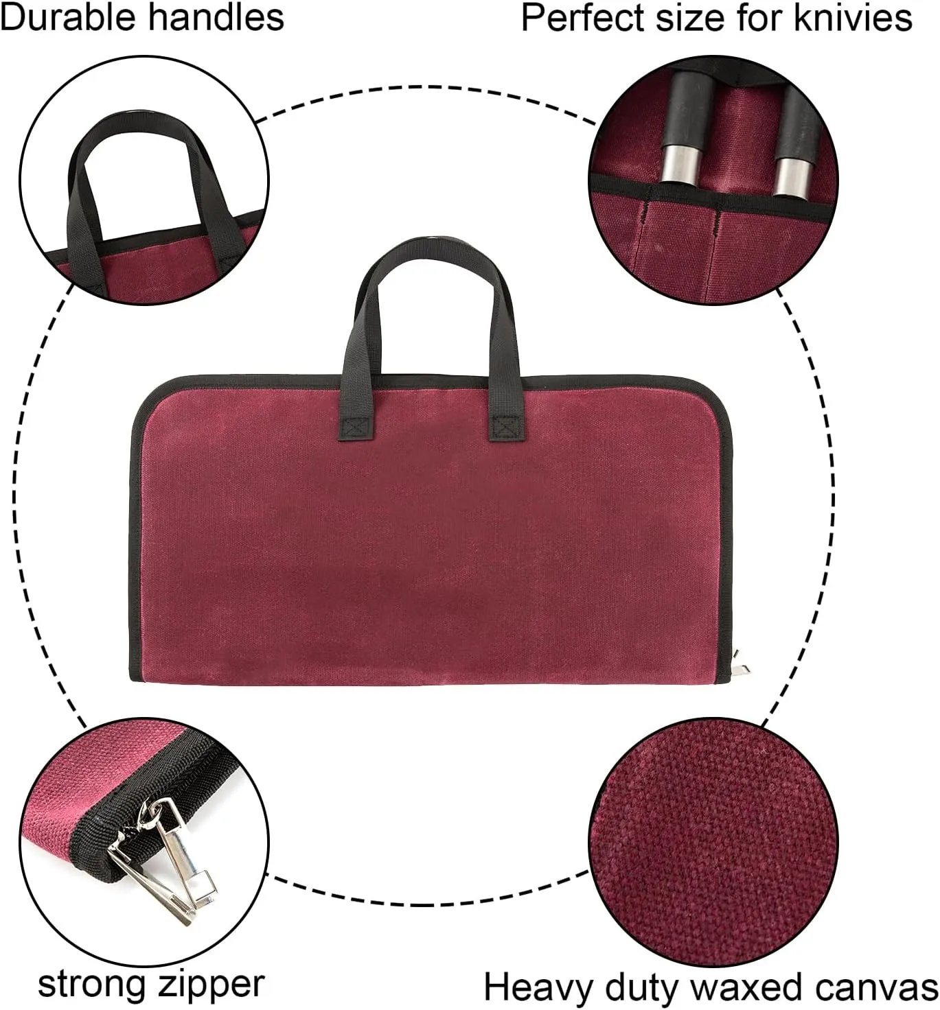 Waxed Canvas Knife Roll - 7 Slot Heavy Duty Case, Portable Chef Knife Bag for Kitchen & Travel