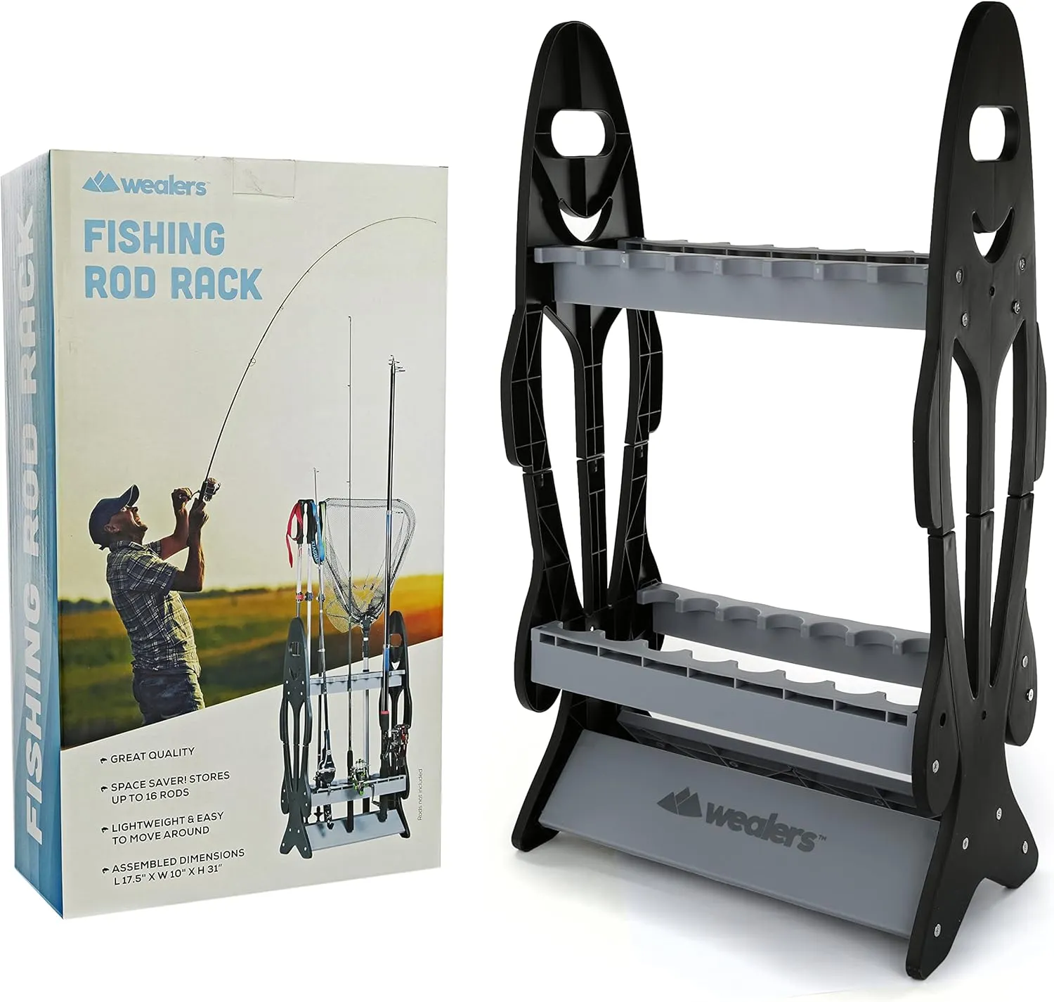 Wealers Vertical Rod Holders - Fishing Gear Holder for Garage Organization & Camper storage - Floor Fishing Rack & Tool Storage Holds 16 Poles & Fishing Accessories - Ideal Gifts for Men