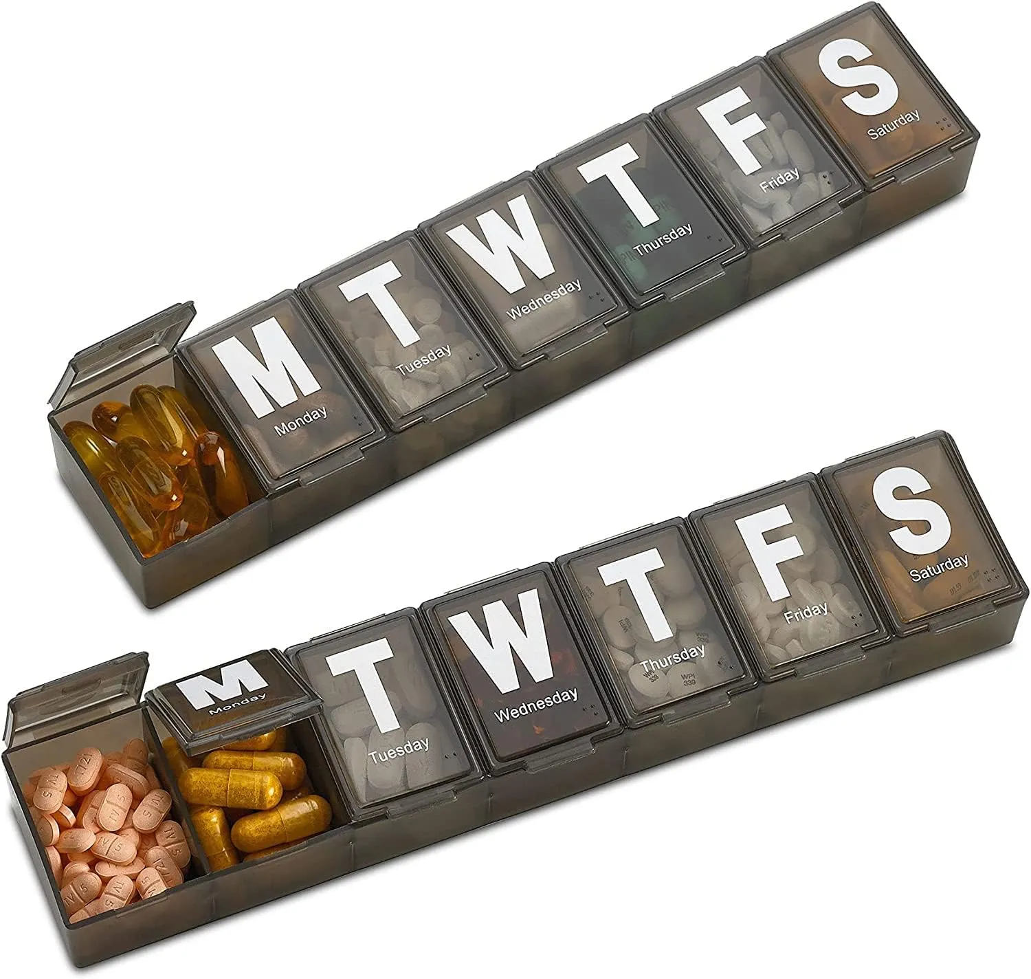 Weekly Pill Organizer - (Pack of 3) Extra Large Vitamin Container with Jumbo Easy to Read Letters, BPA Free - Daily Travel 7 Day Medication Pill Box Case, (Black)