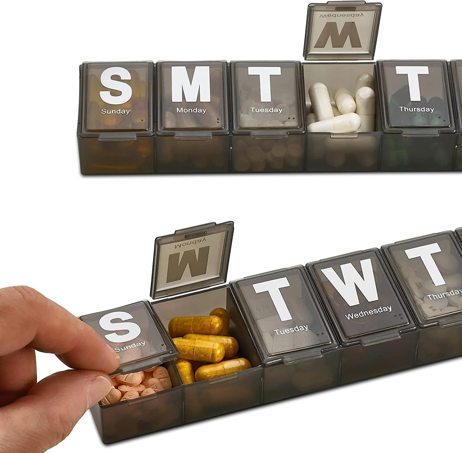 Weekly Pill Organizer - (Pack of 3) Extra Large Vitamin Container with Jumbo Easy to Read Letters, BPA Free - Daily Travel 7 Day Medication Pill Box Case, (Black)